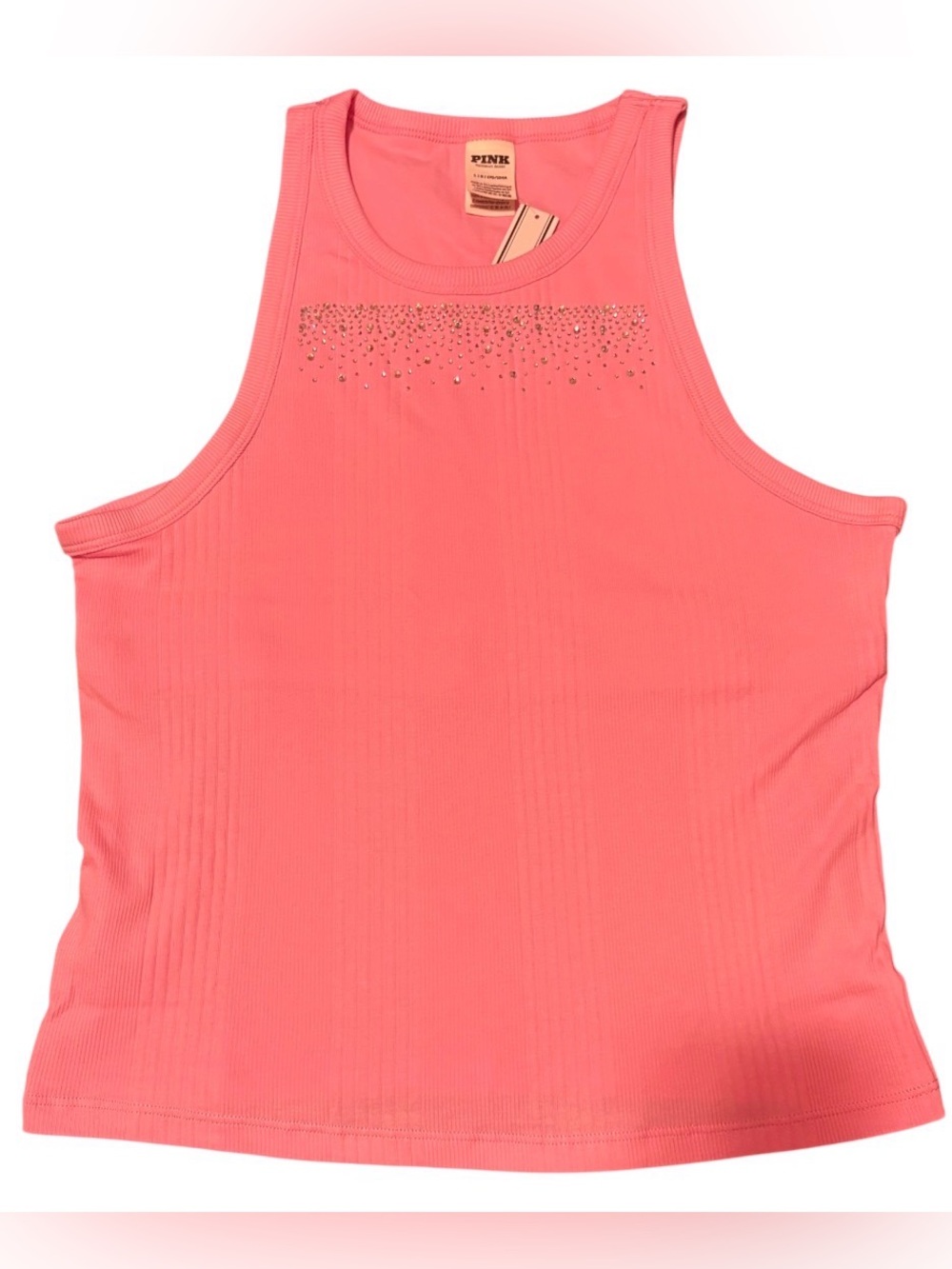 PINK Victoria's Secret Coral Pink Rhinestone Ribbed Tank